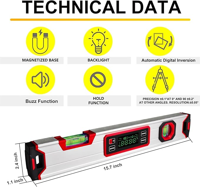 eOUTIL 15.7-Inch Digital Torpedo Level & Angle Finder – IP54 Waterproof - Image 4