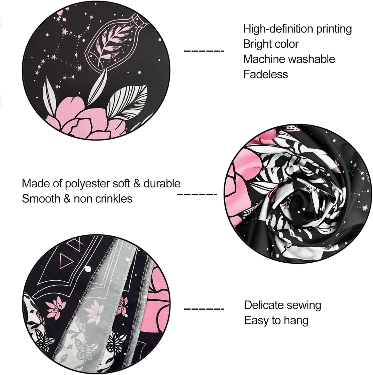 KJHL Black and Pink Gothic Witchy Skull Tapestry 44ʺ x 60ʺ Floral Constellation Skeleton Aesthetic Tapestries Wall Hanging for Bedroom Dorm