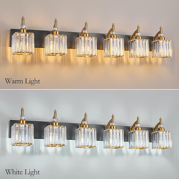 BBLLWJ Modern Black Gold 6 Light Bathroom Vanity Light Crystal Bathroom Light - Image 2