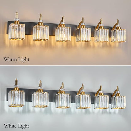 BBLLWJ Modern Black Gold 6 Light Bathroom Vanity Light Crystal Bathroom Light - Image 2