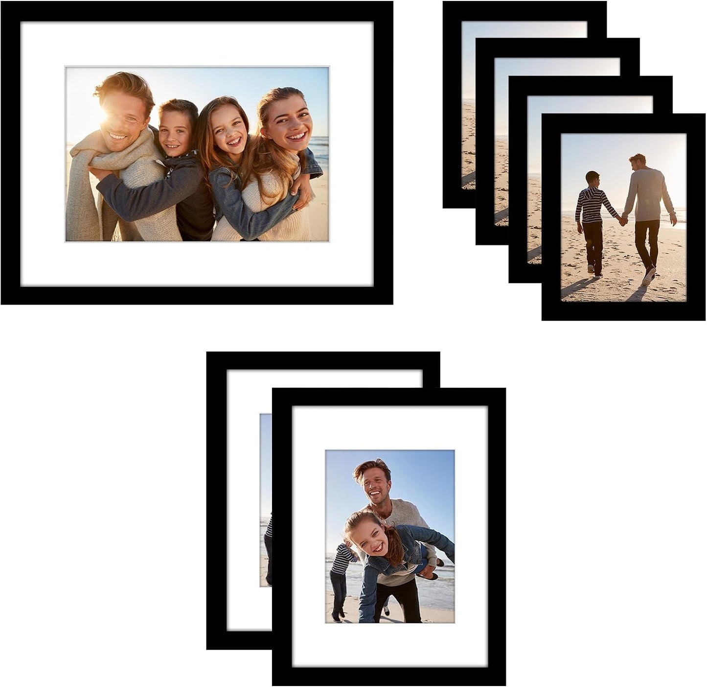 Americanflat Set of 7 Picture Frames with Shatter-Resistant Glass - Gallery Wall Frame Set with One 16x12, Two 9x12, and Four 6x8 Frames - Signature Collection - Black