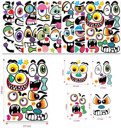 Halloween Pumpkin Face Stickers Halloween Pumpkin Decorating Stickers | 64 Pack Large Pumpkin Craft Stickers for Kids Toddlers Make Jack-O-Lantern Face Decals for Pumpkins and Squashes