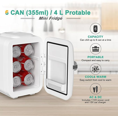 CROWNFUL Mini Fridge, 4 Liter/6 Can Portable Cooler and Warmer Personal - Image 3