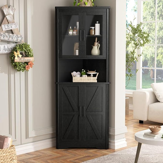 67''H Black Tall Farmhouse Corner Storage Cabinet by FiveWillowise