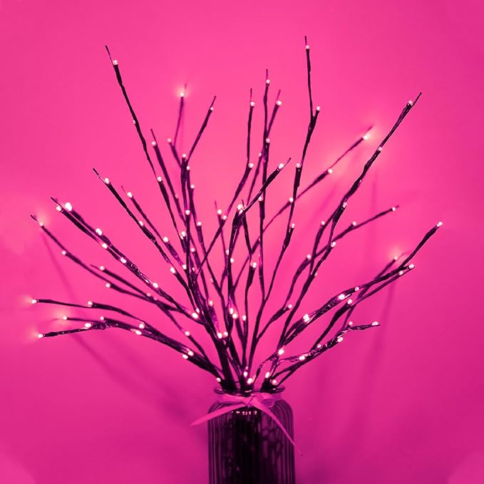 MENCH Branch Lights,6 Pcs Twig Light USB&Battery Powered 8 Flashing Modes by Remote Control.Branch Lights for Indoor, Light Up Decorations for Halloween Day and Christmas,Pink