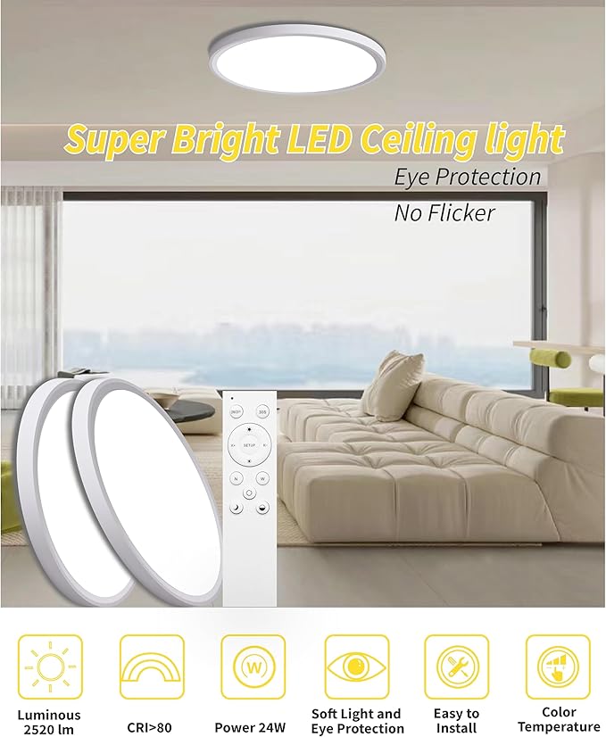 4Pack 12 Inch Remote Control Dimmable LED Flush Mount Ceiling Light Panel - Image 2