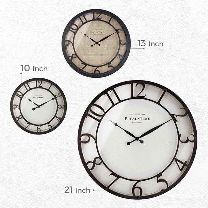 Presentime & Co 13" Farmhouse Series Wall Clock, Cottage Style, Faux Burlap - Image 6
