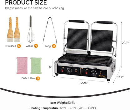 Bonnlo 813 Commercial Sandwich Make, 3600W Stainless Steel Countertop Panini - Image 7