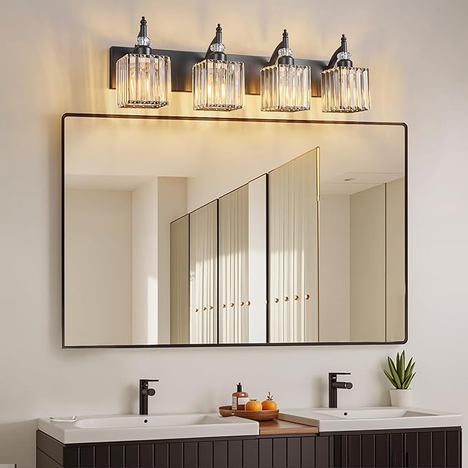BBLLWJ Modern Bathroom Vanity Light 4-Light Black Crystal Light Fixtures Over - Image 7
