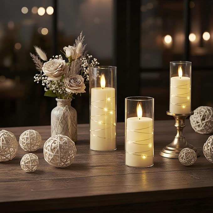 Raycare Flameless Candle with Remote Timer, 7 Flickering Acrylic Battery Oper...