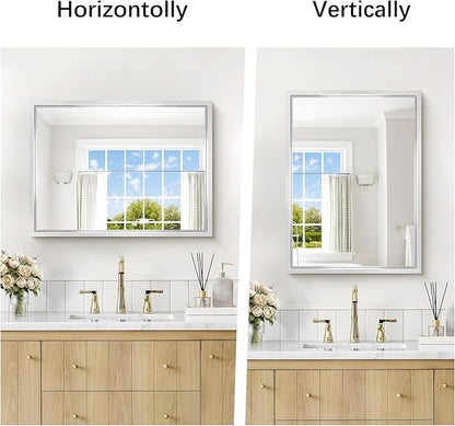 18x24 Silver Bathroom Mirror, Brushed Silver Rectangular Mirror - Image 3