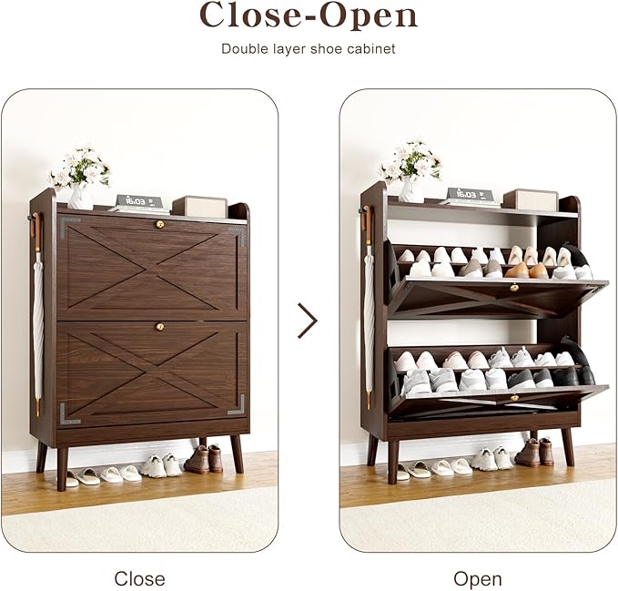 Shoe Storage Cabinet with 2 Flip Drawers & Adjustable Shelves, Narrow Shoe - Image 4