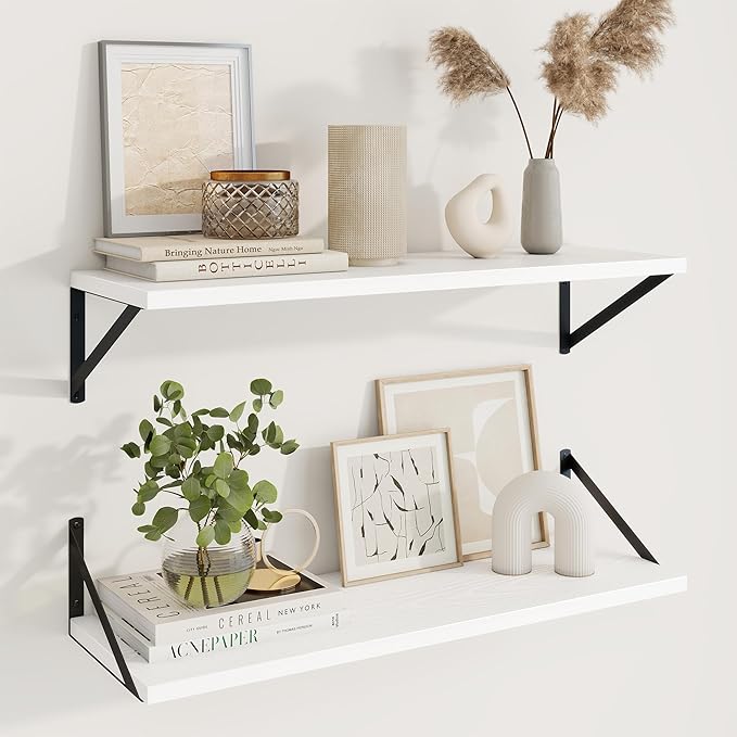 Axeman 30 Inch Floating Shelves | 10 Inch Deep White Wall Shelves Set of 2 | by Axeman