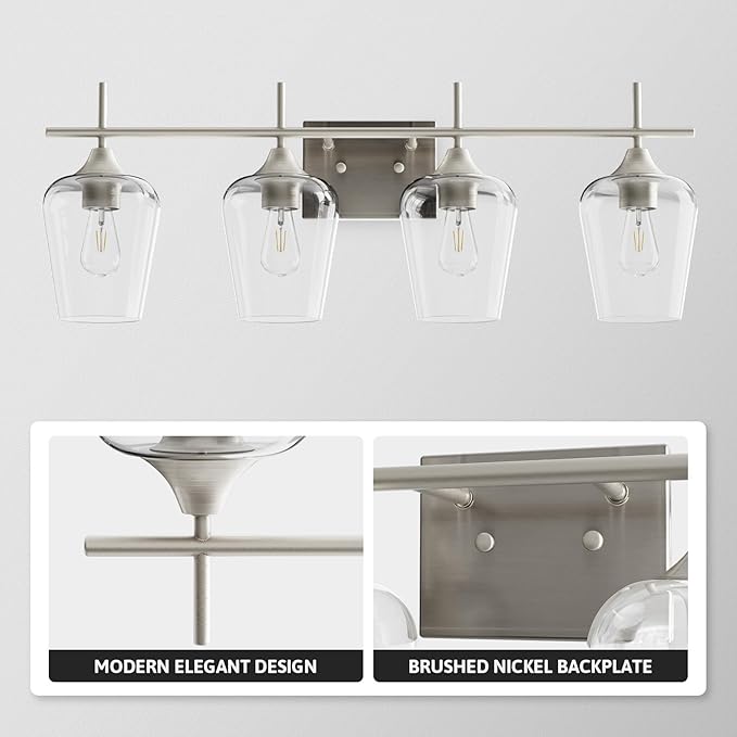 VONLUCE Bathroom Vanity Light, 4 Light Bathroom Light Fixture Over Mirror - Image 4