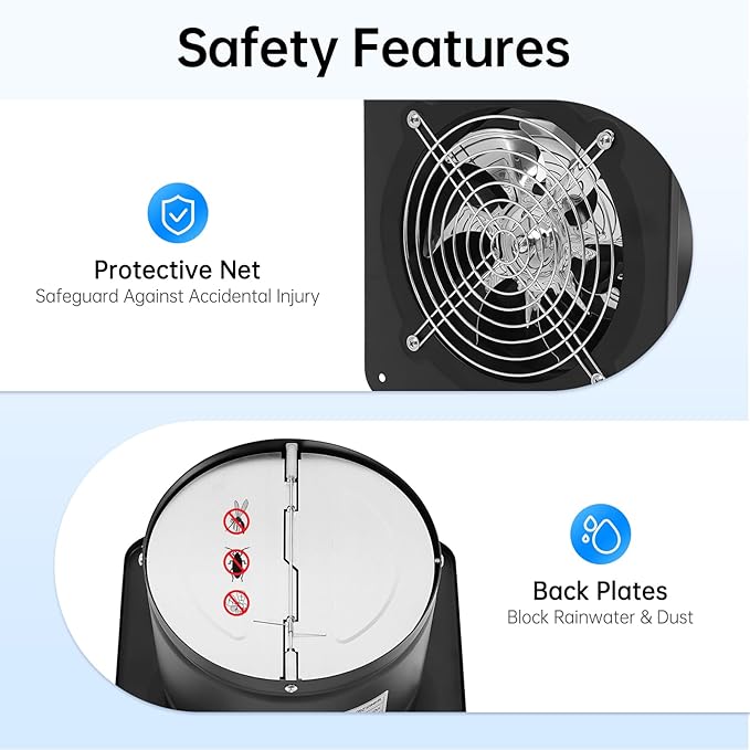 XUFOPLY 7 Inch Exhaust Fan, 110V 100W Wall Mounted Vent Fans 2600RPM Kitchen - Image 6