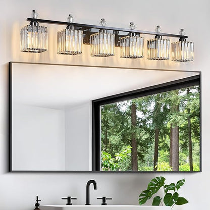 FDPBY Vanity Lights 6-Light Modern Crystal Vanity Light Plating Black Bathroom - Image 3