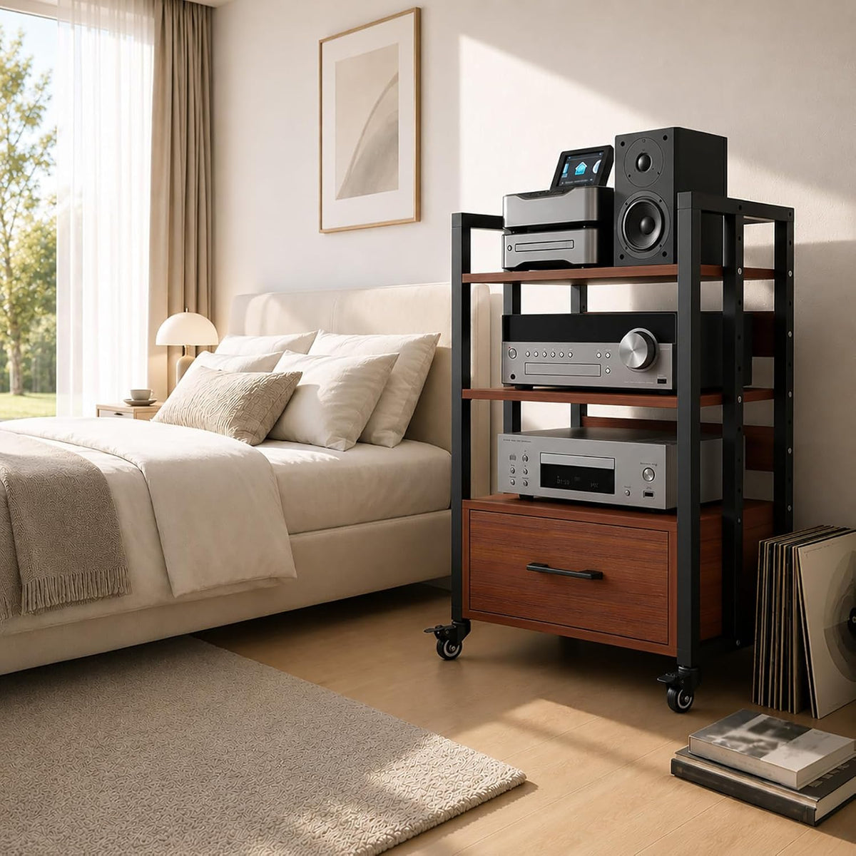 3-Tier Audio Rack with Wheels, AV Media Stand