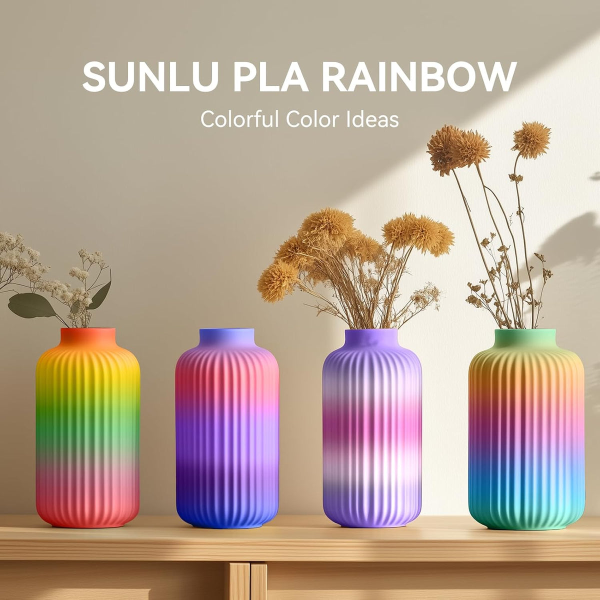 SUNLU Rainbow PLA Filament 1.75mm, 250g Spool Bundle, 3D Printer Filament