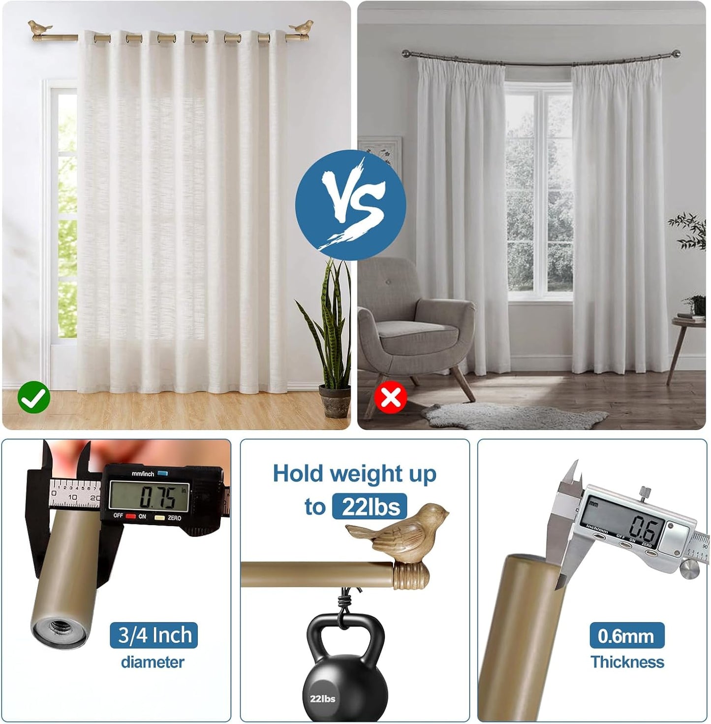 3/4-inch Cute Decorative Bird Adjustable Window Treatment Curtain Single Rod Set, 28" to 48" - Cottage