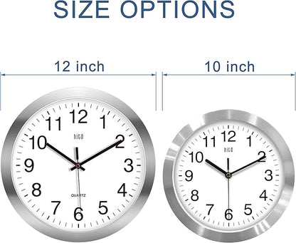 HITO 12 Inch Silent Wall Clock Battery Operated Non Ticking Glass Cover Silver - Image 3