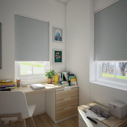 Cordless Cellular Shades, Blackout Room Darkening Black Out Honeycomb Blinds for Indoor Windows Bedroom, Pull Down Pleated Accordion Blind Easy Install, Shade Size 24" Wx50 H, Gray