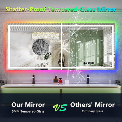 YEELAIT 88x38 Inch RGB LED Bathroom Mirror Front Lit and RGB Backlit Lighted - Image 6