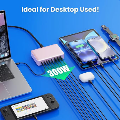 USB C Charger 300W USB C Charger Block 8-Ports GaN IV Fast Charging Station - Image 6