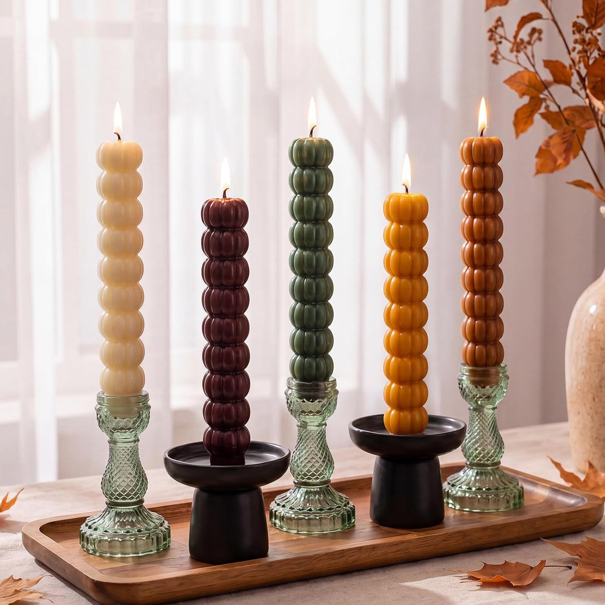 Conelist 5 Pcs Pumpkin Taper Candles Autumn Halloween Gifts, Multicolor