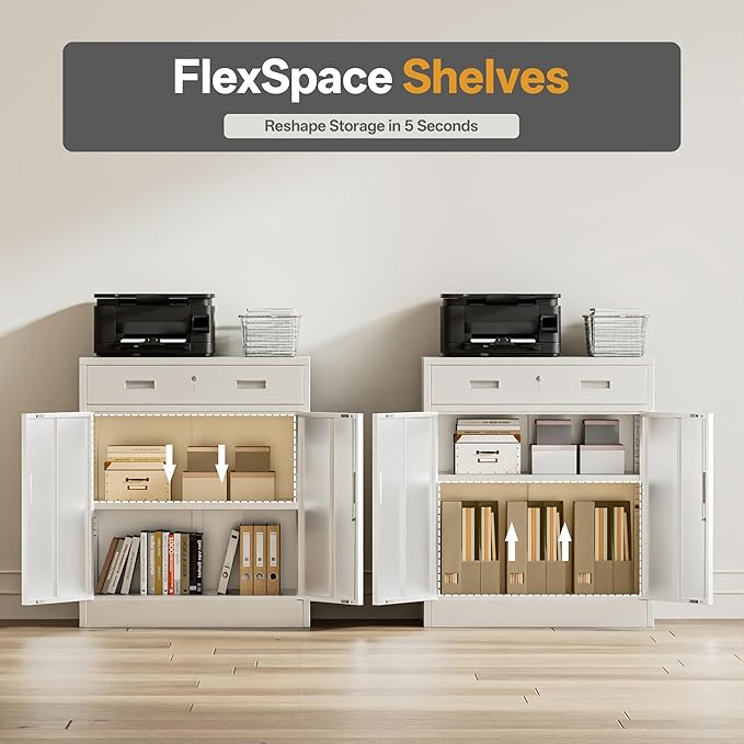 Metal Storage Cabinets with Drawer, Small White Steel File Cabinet - Image 5