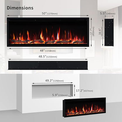 PuraFlame Herman 50 Inch Smart Linear Electric Fireplace - Image 5