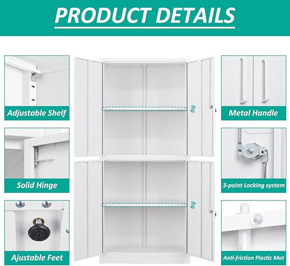 Metal Storage Cabinet with 3 Adjustable Shelves, Tall Steel Pantry Cabinets 4 - Image 8