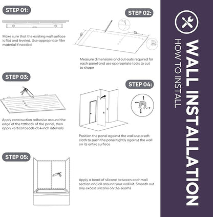 White Acrylic Shower Wall Surround 36"x 60"x 80" - Image 7