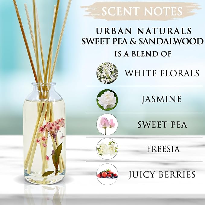 Urban Naturals Sweet Pea & Sandalwood Reed Diffuser Set | Made - Image 3