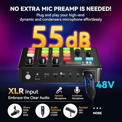 SINWE G1 Gaming Audio Mixer, RGB Audio Interface - Image 8