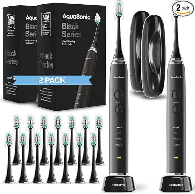 Aquasonic Black Series Ultra Whitening Toothbrush – ADA Accepted Electric by Aquasonic