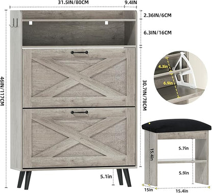 EOYUTLLY Shoe Cabinet with Bench, Shoe Organizer Cabinet with 2 Flip Drawers & - Image 2