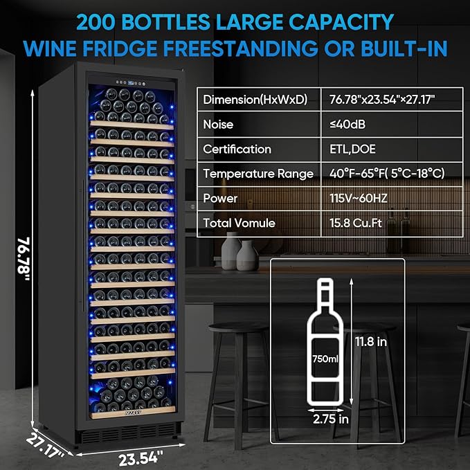 Large Wine Fridge, 200 Bottles Wine Fridge - Image 7