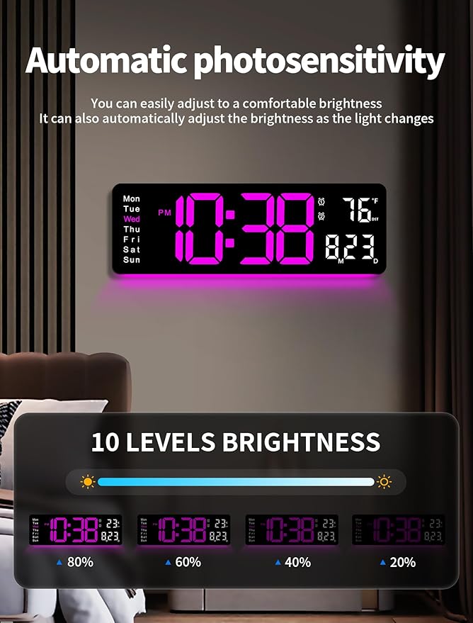 MASHI Digital Wall Clock, Auto-Dimming Wall Clock - Image 4