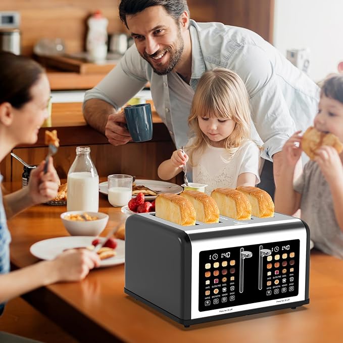 4 Slice Toaster Touch Screen, Stainless Steel Toasters Digital Timer, Dual - Image 8