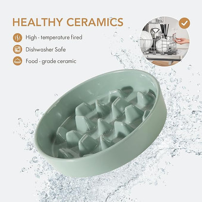 Ceramic 3.2 Cup Raised Slow Feeder Dog Bowl Set, Elevated 8.2inch Bowl and - Image 4