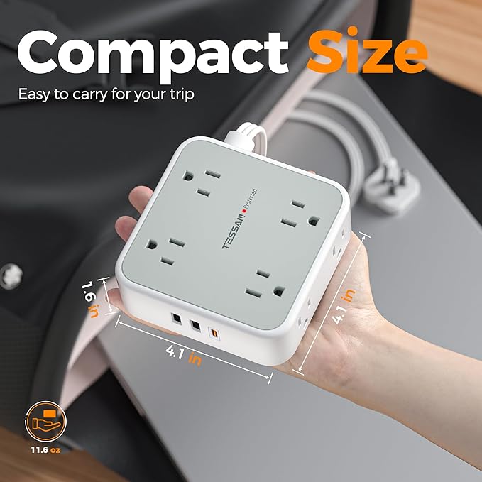 Surge Protector Power Strip, TESSAN 5 Ft Flat Plug Extension Cord - Image 7