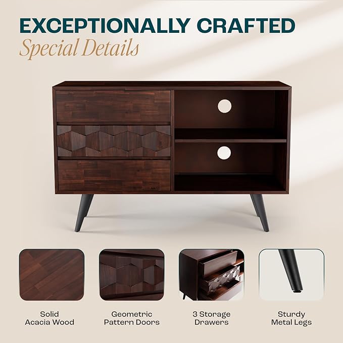 Bme Georgina 45 Inch Solid Wood TV Stand, Under 10 Minutes Assembly - Image 3