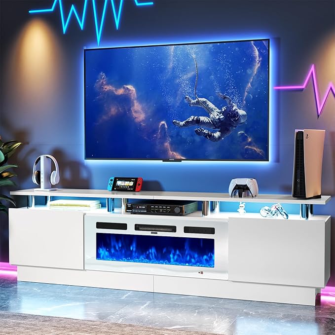 Fireplace TV Stand with 36” Electric Fireplace, 80” 2 Tier TV Console Stand - Image 2