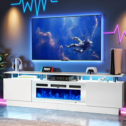 Fireplace TV Stand with 36” Electric Fireplace, 80” 2 Tier TV Console Stand - Image 2