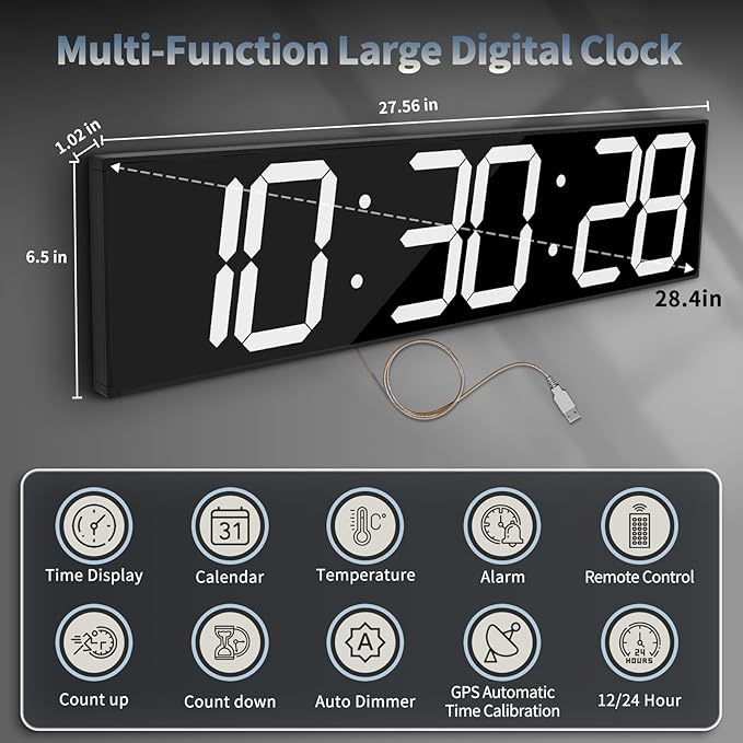 CHKOSDA 28.4'Large Digital Wall Clock, Automic Digital Clock - Image 3