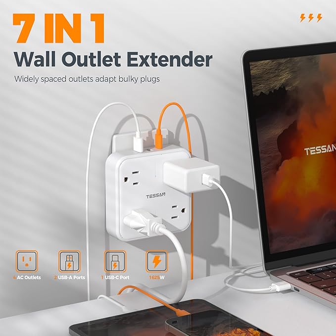 Surge Protector Outlet Extender, TESSAN Multi Plug Adapter - Image 2