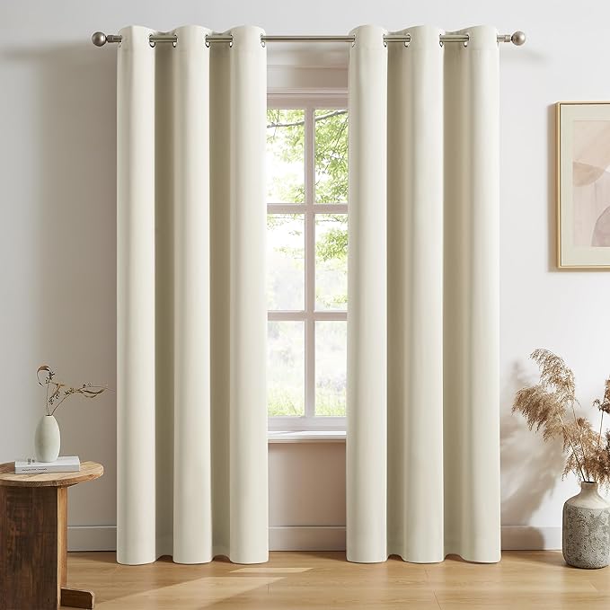DUALIFE Cream Curtains 2 Panels Sets 42 x 84 Inch Length Beige Blackout Window by DUALIFE