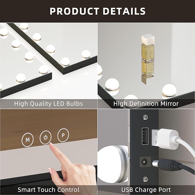 Vanity Mirror with Lights, Makeup Mirror with 17 Dimmable LED Bulbs, 3 Color - Image 7