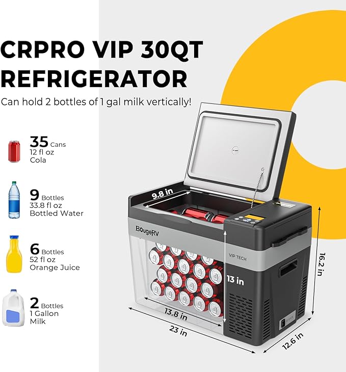 BougeRV 12V 30 Quart Refrigerator, CRPRO VIP, Compressor Electric Cooler - Image 7