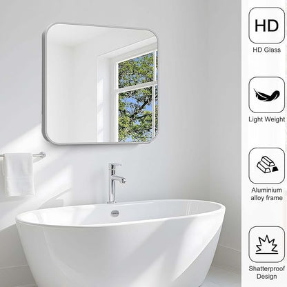 Silver Bathroom Mirror, 30 x 30 Inch Silver Square Mirror, Metal Framed - Image 5